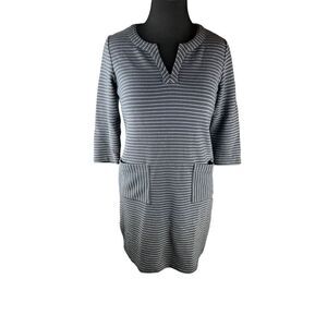 J. Jill 3/4 sleeve blue and white knit striped shift dress Sz Small petite